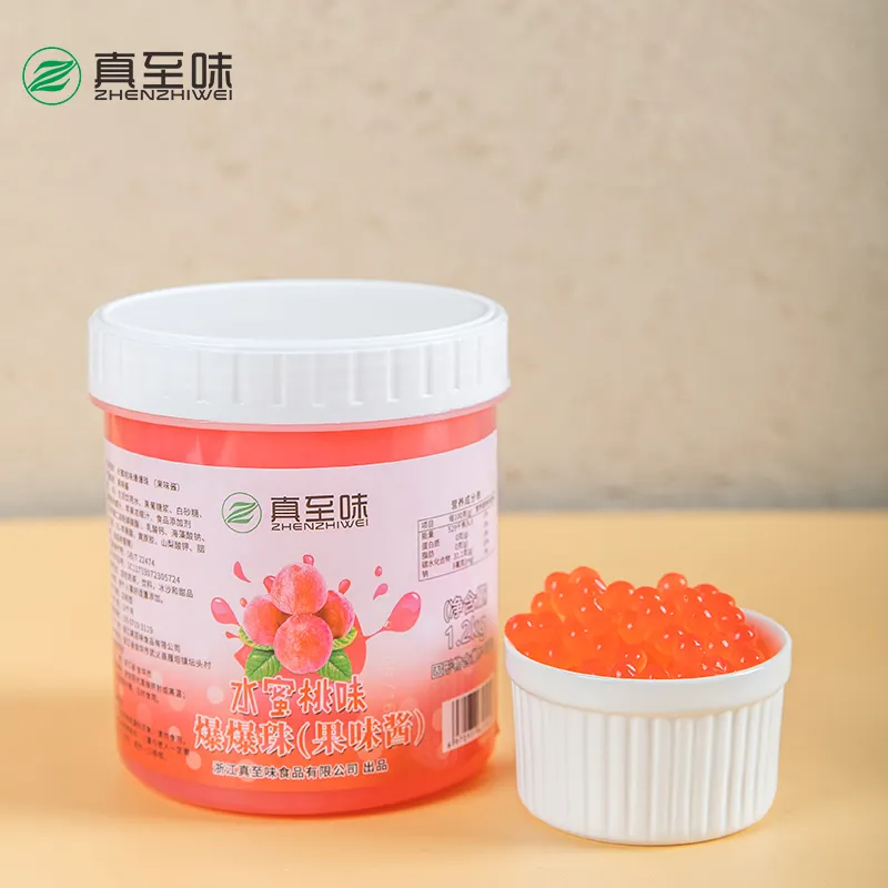 Made In China Halal Fresh Juice Popping Bursting Boba 1.2Kg Bursting Pearls Peach Flavor For Bubble Tea Natural Flavor