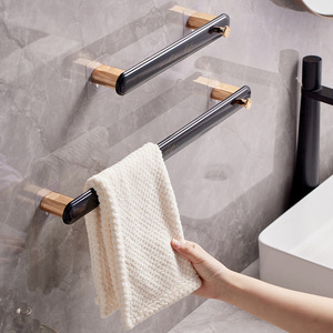 Towel Rack Bathroom Wall Mounted Black Aluminum Towel Holder Modern Design - Product Image 1