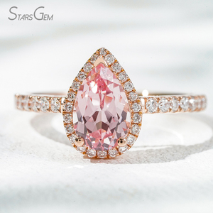 Bague en or massif 18 carats Starsgem, forme poire, sertie de pierres précieuses de laboratoire, halo, pierres précieuses de laboratoire - Product Image 3