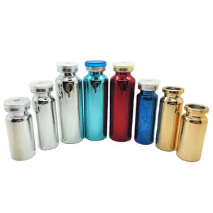 Botella tubular de vidrio con tapones de goma para inyección, 2ml, 3ml, 5ml, 10ml, colorida, uv, galvanoplastia, dorada y plateada
