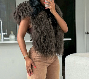 Viviblook D25TP517 Conjuntos de Otoño Invierno para Mujer, Top Sexy sin Mangas con Capucha de Piel, Top sin Espalda para Damas - Product Image 1