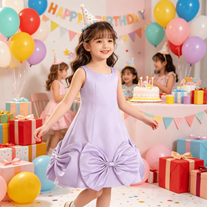 <span class=keywords><strong>Vestido</strong></span> <span class=keywords><strong>de</strong></span> satén sin mangas con cuello cuadrado para niñas, con gran lazo en la espalda, color liso, ideal para cumpleaños, uso diario, fotografía, fiestas y actuaciones. - Product Image 4