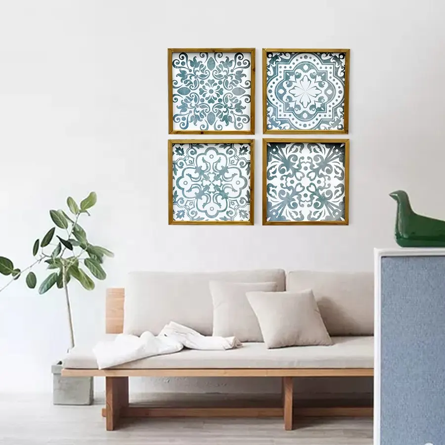 Bedroom Decor Wall Art Flower Pattern Prints Bathroom Abstract Pictures Modern Navy Framed Wall Decor Artwork for Home decor