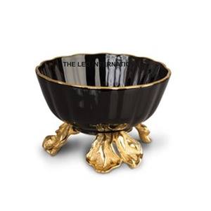 Cuenco Decorativo de Aluminio con Forma Geométrica Redonda, Acabado en Negro y Dorado, Estilo Moderno y Lujoso para el Hogar - Product Image 1