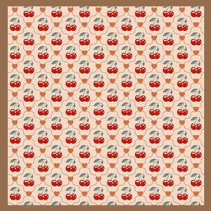 Écharpe carrée en polyester à imprimé cerises et cœurs, 70*70 cm, pour un usage quotidien décontracté et polyvalent - Product Image 3
