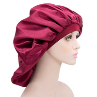 Gorro de satén para mujer de talla extra grande con logotipo personalizado y banda elástica, gorro de dormir ajustable, gorro de ducha con sensación de seda, bufanda para el pelo