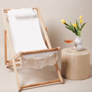 Chaises longues de <span class=keywords><strong>jardin</strong></span> en <span class=keywords><strong>toile</strong></span> vintage de qualité supérieure avec franges en <span class=keywords><strong>bois</strong></span>, réglables, sans accoudoirs, pour patio, bord de piscine - Product Image 3