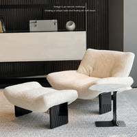 Fauteuil d'appoint minimaliste en bouclette avec ottoman - Fauteuil lounge de luxe style crème avec base sculpturale pour salon moderne