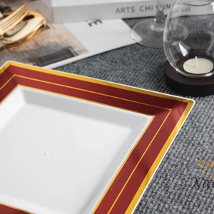 Piatto Quadrato in Plastica Monouso alla Moda con Bordo Bicolore Ecologico Senza BPA <span class=keywords><strong>per</strong></span> Cene Familiari e Uso Aziendale - Product Image 4