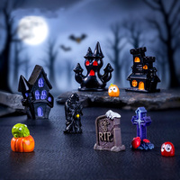 Figur Miniatur Kastil Halloween, Kastil Labu Hantu, Figur Resin Mini, Kerajinan Hiasan untuk Disimpan sebagai Dekorasi Rumah Boneka