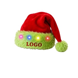 Chapeau de Père Noël LED personnalisé avec bordure en peluche, bonnet doux pour les fêtes, disponible en plusieurs couleurs, idéal pour les événements, les cadeaux, les promotions et la personnalisation de logo. - Product Image 1