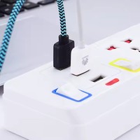 Ekstensi kabel daya 10A Universal, dengan 4 outlet Multi soket dan Jack ekstensi USB, tipe soket dan ABS