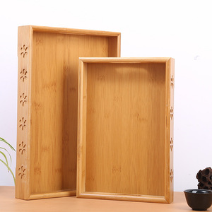 Plum Blossom Bamboo <b>Tray</b> Natural Wood Color Rectangle Serving <b>Tray</b> For <b>Tea</b> Coffee Hotel Use - Product Image 1