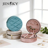 JINSKY Étui à bijoux classique en velours, élégant et luxueux, mini, avec compartiments pour bagues, boucles d'oreilles, pochette de rangement de voyage, bleu, haute qualité