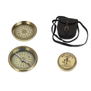 Bussole nautiche in ottone nautico Boy Scout Compass fornitore artigianato in metallo con custodia in pelle all'ingrosso