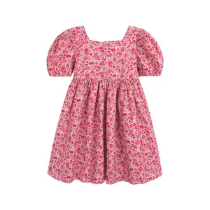 2023 Sommer New Girls 'Dress Zitterndes einfarbiges Kleid mit quadratischem Hals Süßes Prinzessin kleid für Mädchen