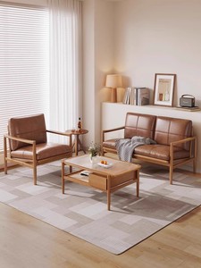 Kursi santai dengan kursi kulit nyaman untuk balkon ruang tamu kamar tidur kursi lapis kain lembut dengan rangka kayu padat - Product Image 2