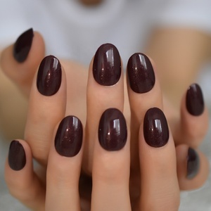 Corto marrón <span class=keywords><strong>uñas</strong></span> brillo perla acrílico redondo de prensa en <span class=keywords><strong>uñas</strong></span> dedo decoración lindo de <span class=keywords><strong>uñas</strong></span> 24pcs L5657 - Product Image 1