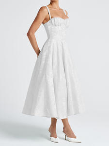 فستان أنيق بخصر طبيعي وتصميم ملفوف على شكل حرف A من الساتان والدانتيل للنساء، مناسب للربيع والصيف، فستان كاجوال متوسط الطول بلون موحد وجذاب للحفلات - Product Image 3