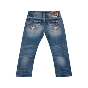 En stock: Jeans de mezclilla para hombre, de pierna recta, con bordado de puntadas gruesas, con parches y efecto desgastado. - Product Image 2
