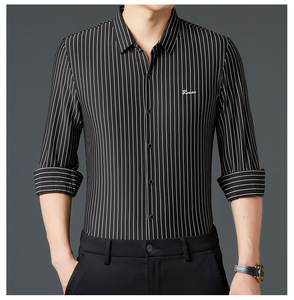 Nieuwe Stijl Zakelijke Casual Jurk Met Lange Mouwen, Ijzervrije Rimpel, Slim Fit Herenkleding, Gestreepte Overhemden Voor Heren - Product Image 3