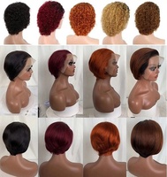 Wig Rambut Manusia Pixie Short Cut, Wig Rambut Manusia Lace Front Buatan Mesin, Wig Rambut India Mentah Murah Grosir untuk Wanita Kulit Hitam