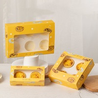Boîte à tartelettes en gros, 2, 4 ou 6 packs, emballage jetable en papier avec fenêtre transparente et pelliculage mat pour boulangerie et pâtisserie