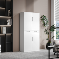 Armoire de classement en acier moderne à 4 portes et 2 tiroirs verrouillables, design contemporain, autoportante, gain de place, idéale pour bureau et hôtel