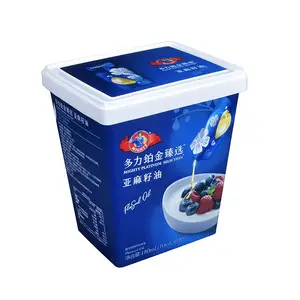 Wholesale eco friendly custom logo IML packaging stand up disposable 1L rectangle plastic ice cream box with lid