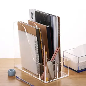 Acrylic Desk Accessories Storage Box Clear Office File Organizer With Pencil Holder