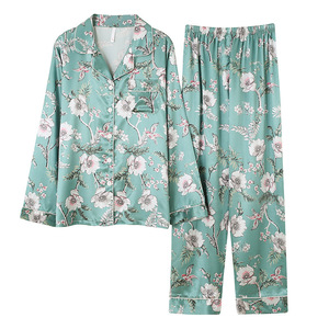 Pigiama Floreale in Seta Ghiaccio Traspirante da Donna, Set Due Pezzi Sottile a Maniche Lunghe Primavera Autunno, Cardigan Coreano per Giovani Mamme, Abbigliamento da Casa - Product Image 5