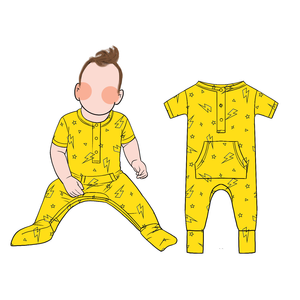 Romper Bayi Lengan Pendek Musim Panas, Penjualan Langsung Pabrik, Kantong Samping Depan Besar, Bahan Bambu Sejuk dan Bernapas, Set Romper Bayi - Product Image 1