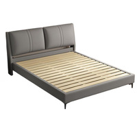 Lit Moderne Simple en Bois Massif pour Chambre à Coucher, Tailles Queen Size (1,8m) et Simple (1,2m), avec Tête de Lit Rembourrée et Panneaux
