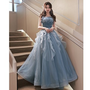 ชุดราตรีสีน้ำเงินหรูหราสไตล์ชุดเดรสยาวสำหรับนักเรียน<span class=keywords><strong>สอบ</strong></span>ศิลปะ ชุดแสดงเดี่ยวแบบยาวถึงพื้น - Product Image 4
