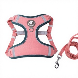 Coleira Peitoral Simples de Cor Sólida em Malha Respirável com Alças Ajustáveis Reversíveis de Poliéster para Cães, com Guia, Lavável à Máquina - Product Image 4