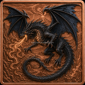 Barre de cuivre pur .999 de 5 oz Dragon Mythique, haute relief, Feu Glace Ombre Nécro, lingot de collection souvenir - Product Image 4