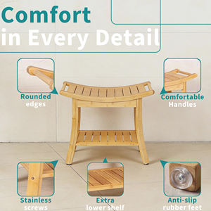 Tabouret de salle de bain en bambou banc de douche siège organisateur de bain spa en bois à 2 niveaux avec étagère de rangement en dessous - Product Image 4