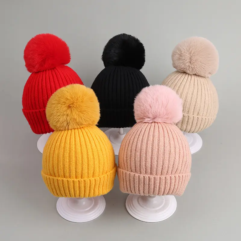 Topi rajut bayi, aksesori anak-anak, topi Beanie tebal hangat warna polos musim dingin anak perempuan anak laki-laki