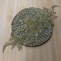 Patch en dentelle brodée avec appliques en dentelle bleu royal avec paillettes de perles pour l'artisanat d'embellissement de voile de robe de couture de mariée