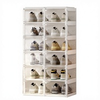 Boîte de rangement à chaussures rectangulaire pliable anti-poussière en PP de style européen Lener à 6 niveaux, 2 colonnes, 12 compartiments