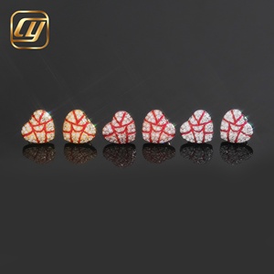 Boucles d'oreilles clous en moissanite Cœur Brisé, en argent S925, émail rouge craquelé, entièrement pavées de diamants VVS, style Hip Hop - Product Image 2