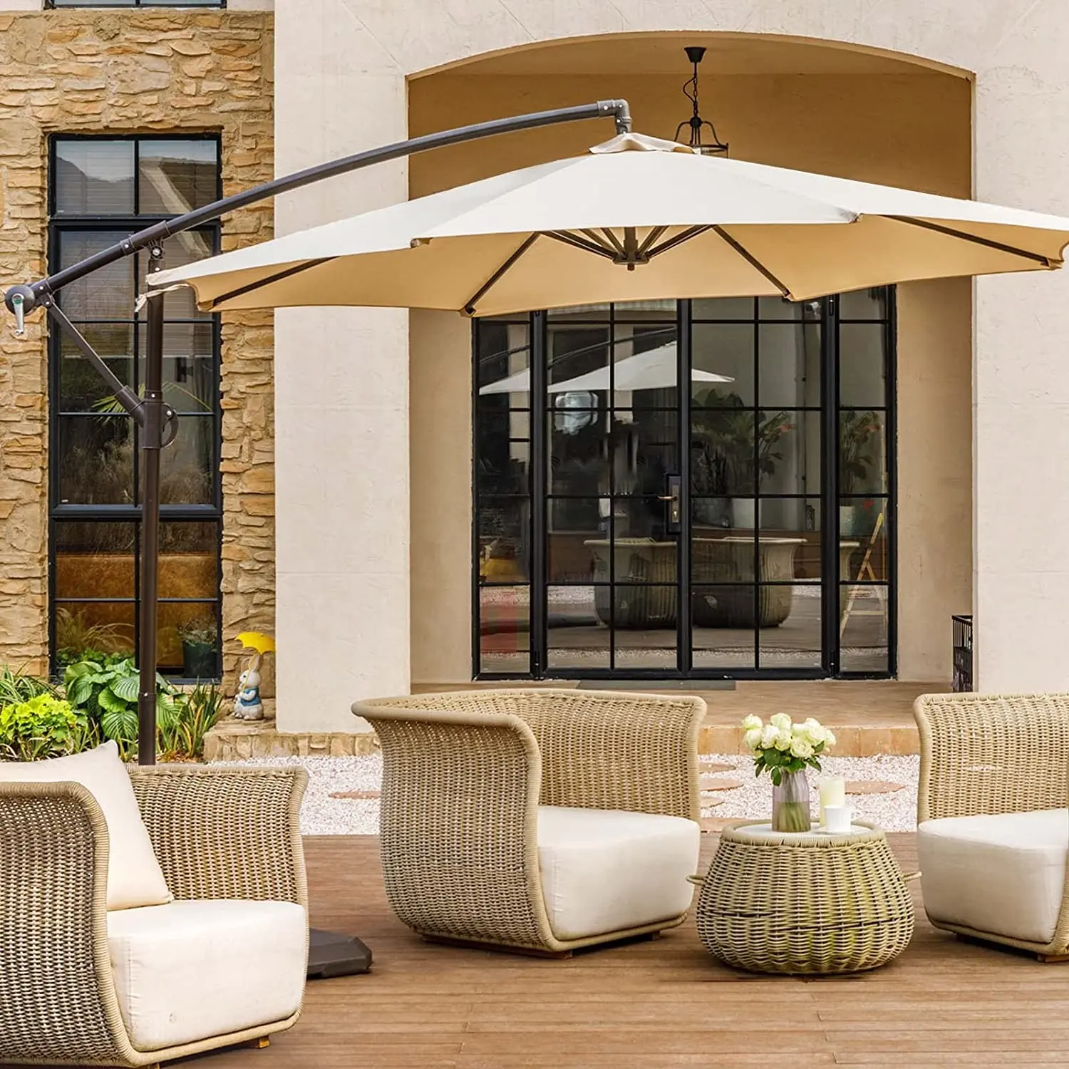 3M 8 Ribben Offset Cantilever Polyester Uv Beschermende Buitentuin Terras Hangende Parasol