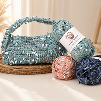 Fil métallique creux multicolore en polyester mélangé de 2 mm avec paillettes argentées pour le tricot et le crochet