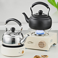 Bouilloire Classique Épaisse en Acier Inoxydable Durable pour Restaurant, Compatible Gaz et Induction, Noire, avec Couvercle, pour Extérieur
