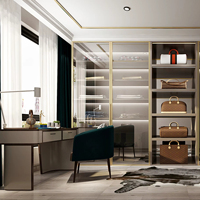 Armoire en verre avec cadre doré Lesso Home, avec bureau intégré, armoire de rangement personnalisée, dressing haut de gamme pour la maison