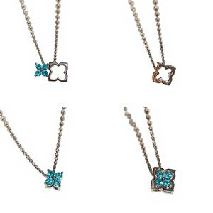 Collier élégant en chaîne à maillons en cuivre avec pendentif trèfle à quatre feuilles menthe <span class=keywords><strong>Mambo</strong></span> pour femmes, pendentif bleu Paraiba, bijoux tendance - Product Image 1