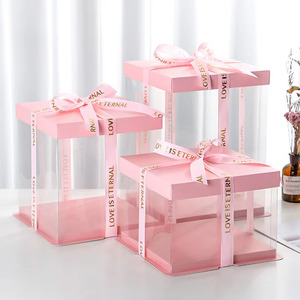 Logotipo personalizado camada única dupla camada aniversário padaria transparente pet pink4 6 <span class=keywords><strong>8</strong></span> 10 polegadas caixas de bolo de casamento - Product Image 3