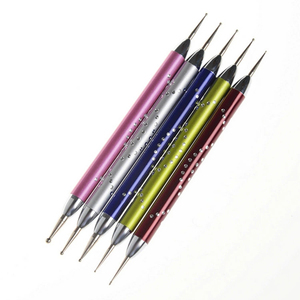 Lot de 5 stylos à double pointe en métal pour nail art, outil de décoration pour manucure et salon, idéal pour le dessin de fleurs et la peinture par points - Product Image 1