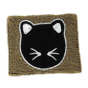 Cadeau pour les amoureux des animaux : Pochette perlée chat noir, Porte-monnaie doré métallisé, Portefeuille zippé motif animal, Vente en gros boutique, Accessoire d'Halloween - Product Image 1
