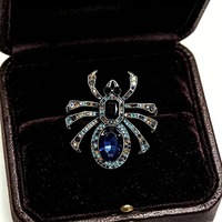 Broche Araignée en Strass, Émail Bleu Cristal, Épingle de Revers Vintage, Bijou Insecte, Cadeau pour Femme, Tendance